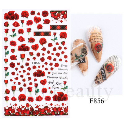 Satriecošas ziedu uzlīmes nagu uzlīmes 3D uzlīmes Līnijas Neļķes Slīdnis Ģeometriski Ziedi Lapas Nail Art DIY pavasara manikīra folija LAF804