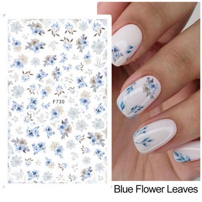 Satriecošas ziedu uzlīmes nagu uzlīmes 3D uzlīmes Līnijas Neļķes Slīdnis Ģeometriski Ziedi Lapas Nail Art DIY pavasara manikīra folija LAF804