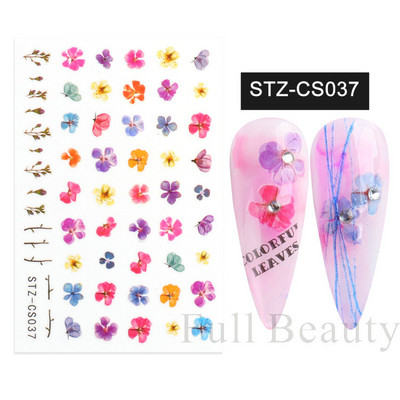 Satriecošas ziedu uzlīmes nagu uzlīmes 3D uzlīmes Līnijas Neļķes Slīdnis Ģeometriski Ziedi Lapas Nail Art DIY pavasara manikīra folija LAF804