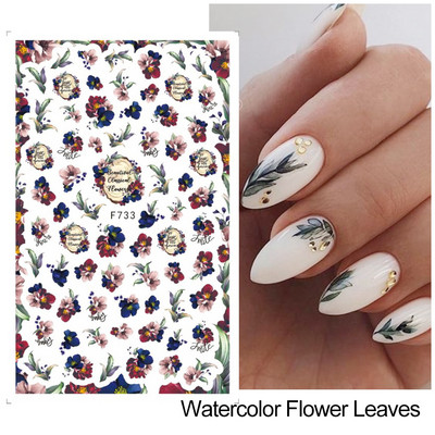 Satriecošas ziedu uzlīmes nagu uzlīmes 3D uzlīmes Līnijas Neļķes Slīdnis Ģeometriski Ziedi Lapas Nail Art DIY pavasara manikīra folija LAF804