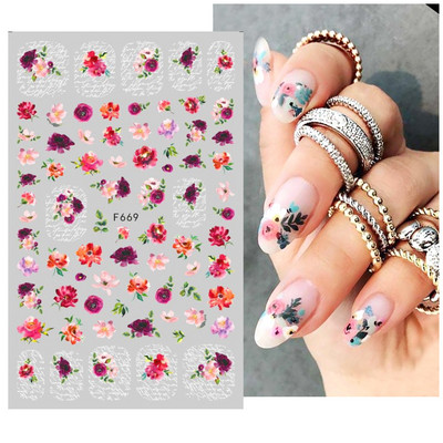 Satriecošas ziedu uzlīmes nagu uzlīmes 3D uzlīmes Līnijas Neļķes Slīdnis Ģeometriski Ziedi Lapas Nail Art DIY pavasara manikīra folija LAF804