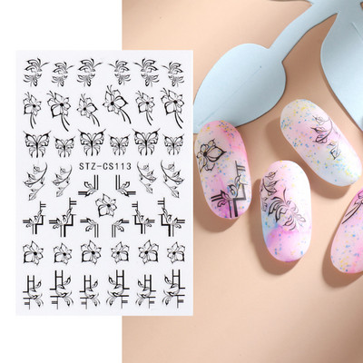Satriecošas ziedu uzlīmes nagu uzlīmes 3D uzlīmes Līnijas Neļķes Slīdnis Ģeometriski Ziedi Lapas Nail Art DIY pavasara manikīra folija LAF804