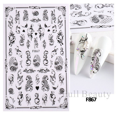 Satriecošas ziedu uzlīmes nagu uzlīmes 3D uzlīmes Līnijas Neļķes Slīdnis Ģeometriski Ziedi Lapas Nail Art DIY pavasara manikīra folija LAF804