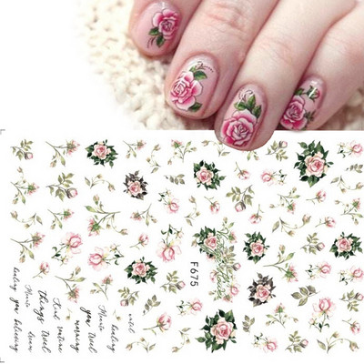 Satriecošas ziedu uzlīmes nagu uzlīmes 3D uzlīmes Līnijas Neļķes Slīdnis Ģeometriski Ziedi Lapas Nail Art DIY pavasara manikīra folija LAF804