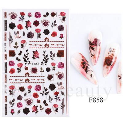 Satriecošas ziedu uzlīmes nagu uzlīmes 3D uzlīmes Līnijas Neļķes Slīdnis Ģeometriski Ziedi Lapas Nail Art DIY pavasara manikīra folija LAF804