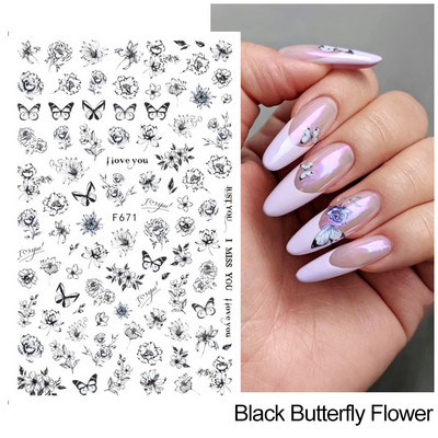 Satriecošas ziedu uzlīmes nagu uzlīmes 3D uzlīmes Līnijas Neļķes Slīdnis Ģeometriski Ziedi Lapas Nail Art DIY pavasara manikīra folija LAF804