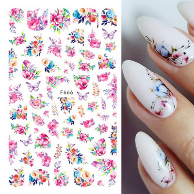 Satriecošas ziedu uzlīmes nagu uzlīmes 3D uzlīmes Līnijas Neļķes Slīdnis Ģeometriski Ziedi Lapas Nail Art DIY pavasara manikīra folija LAF804