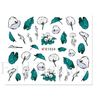 Satriecošas ziedu uzlīmes nagu uzlīmes 3D uzlīmes Līnijas Neļķes Slīdnis Ģeometriski Ziedi Lapas Nail Art DIY pavasara manikīra folija LAF804