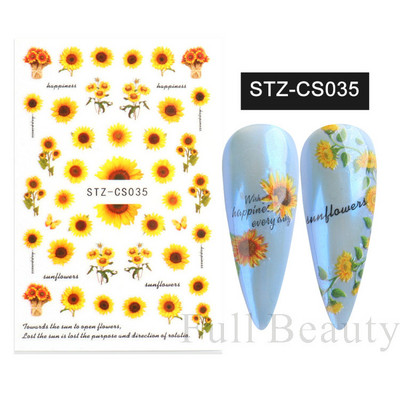 Satriecošas ziedu uzlīmes nagu uzlīmes 3D uzlīmes Līnijas Neļķes Slīdnis Ģeometriski Ziedi Lapas Nail Art DIY pavasara manikīra folija LAF804