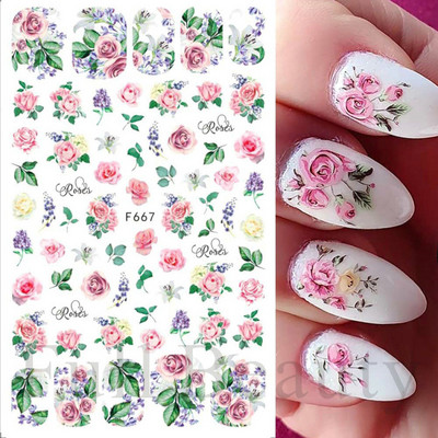 Satriecošas ziedu uzlīmes nagu uzlīmes 3D uzlīmes Līnijas Neļķes Slīdnis Ģeometriski Ziedi Lapas Nail Art DIY pavasara manikīra folija LAF804