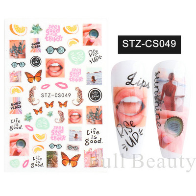 Satriecošas ziedu uzlīmes nagu uzlīmes 3D uzlīmes Līnijas Neļķes Slīdnis Ģeometriski Ziedi Lapas Nail Art DIY pavasara manikīra folija LAF804