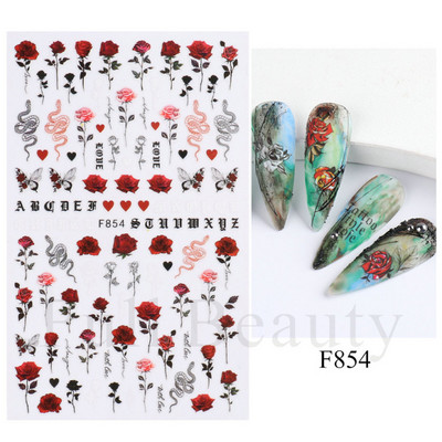 Satriecošas ziedu uzlīmes nagu uzlīmes 3D uzlīmes Līnijas Neļķes Slīdnis Ģeometriski Ziedi Lapas Nail Art DIY pavasara manikīra folija LAF804