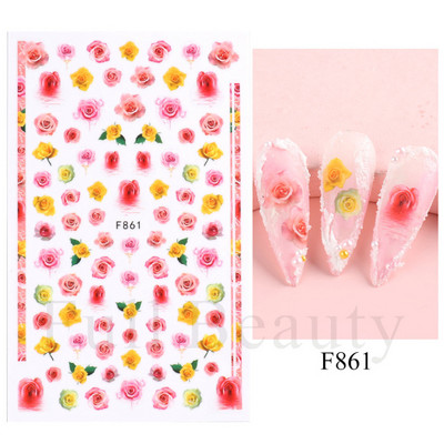 Satriecošas ziedu uzlīmes nagu uzlīmes 3D uzlīmes Līnijas Neļķes Slīdnis Ģeometriski Ziedi Lapas Nail Art DIY pavasara manikīra folija LAF804