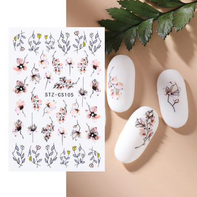 Satriecošas ziedu uzlīmes nagu uzlīmes 3D uzlīmes Līnijas Neļķes Slīdnis Ģeometriski Ziedi Lapas Nail Art DIY pavasara manikīra folija LAF804