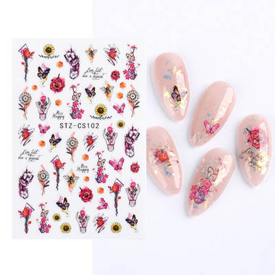 Satriecošas ziedu uzlīmes nagu uzlīmes 3D uzlīmes Līnijas Neļķes Slīdnis Ģeometriski Ziedi Lapas Nail Art DIY pavasara manikīra folija LAF804