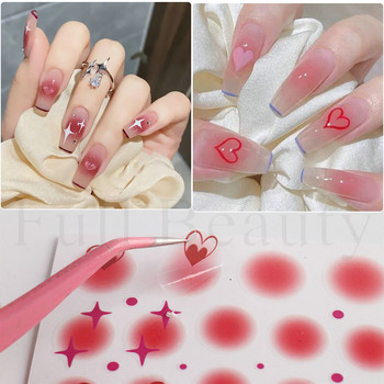 Αυτοκόλλητο Blush Love Heart Nail 3D Ροζ Πράσινο ντεγκραντέ ανθισμένο Sweetheart Star Σχεδιασμός Μανικιούρ Slider Διακόσμηση νυχιών NLSTZ-CS122