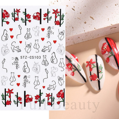 Põsepuna Love Heart küünekleebis 3D roosa roheline gradient õitsev kullake täht maniküür Disain Slider küünte kaunistus NLSTZ-CS122