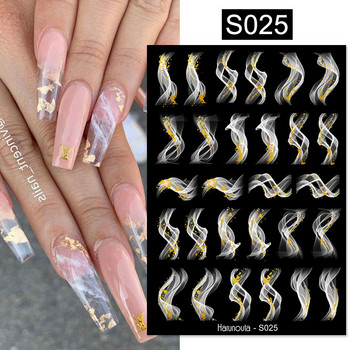 Harunouta Blooming Ink Marble 3D αυτοκόλλητο νυχιών Χαλκομανίες Leaves Heart Transfer Nail Sliders Abstract Geometric Line Nail Water Decal