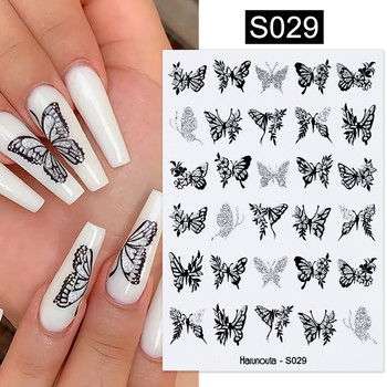 Harunouta Blooming Ink Marble 3D αυτοκόλλητο νυχιών Χαλκομανίες Leaves Heart Transfer Nail Sliders Abstract Geometric Line Nail Water Decal