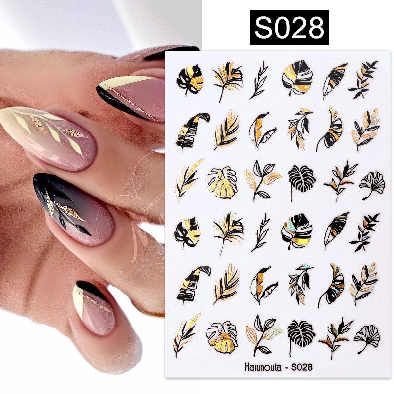 Harunouta rascvjetane tinte mramor 3D naljepnice za nokte naljepnice lišće srce transfer klizači za nokte apstraktne geometrijske linije vodene naljepnice za nokte