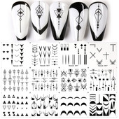 12 tk / komplekt mustad jooned geomeetria lilled lehed mustrid kleebised liugurid akvarelli tint DIY maniküüri küünte kaunistus