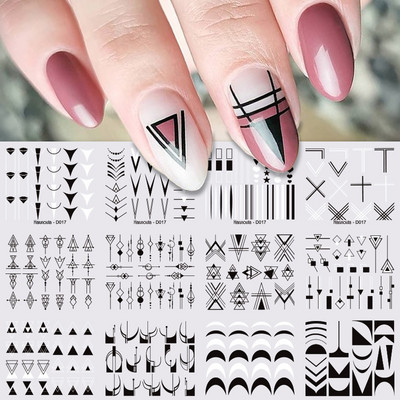 12 tk / komplekt mustad jooned geomeetria lilled lehed mustrid kleebised liugurid akvarelli tint DIY maniküüri küünte kaunistus
