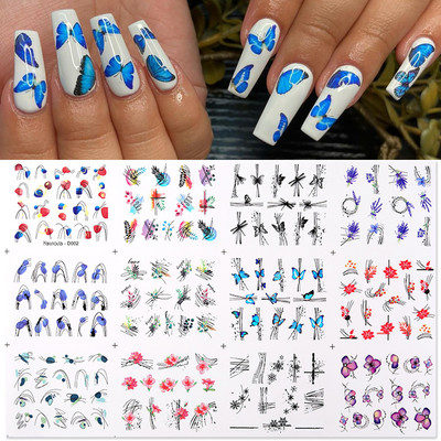 12 tk / komplekt mustad jooned geomeetria lilled lehed mustrid kleebised liugurid akvarelli tint DIY maniküüri küünte kaunistus