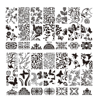 Πλάκες σφράγισης για νύχια με γραμμή δαντέλας Φύλλα λουλουδιών Κρανίο φάντασμα Πρότυπα σφραγίδας εικόνας εκτύπωσης Στένσιλ για μανικιούρ Εργαλεία Κέικ νυχτερίδας