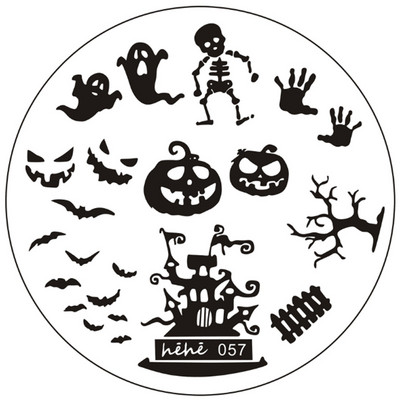 Πλάκες σφράγισης για νύχια με γραμμή δαντέλας Φύλλα λουλουδιών Κρανίο φάντασμα Πρότυπα σφραγίδας εικόνας εκτύπωσης Στένσιλ για μανικιούρ Εργαλεία Κέικ νυχτερίδας