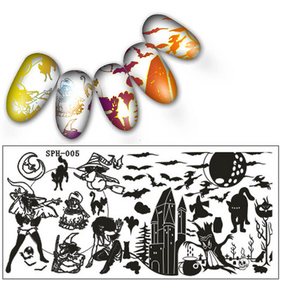 1kom Predložak za žigosanje noktiju Božićna kolekcija šablona Halloween Šablon pečata 6x12cm Pravokutni lak Predlošci za slike Alati