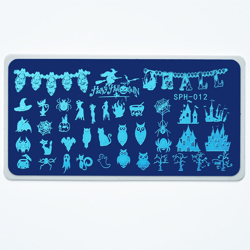 1kom Predložak za žigosanje noktiju Božićna kolekcija šablona Halloween Šablon pečata 6x12cm Pravokutni lak Predlošci za slike Alati