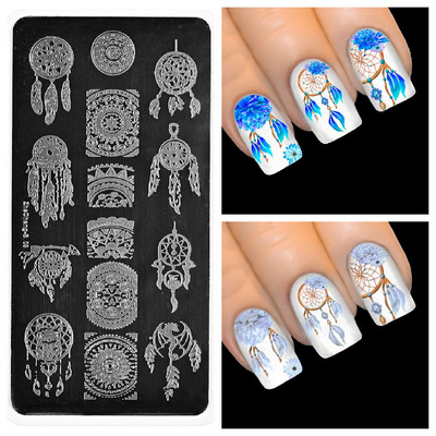 Nail Art bélyegző lemezek Dreamcatcher/karácsonyi/szabálytalan textúrájú kép Rozsdamentes acél körömdíszítő sablon stencilbélyegző 6*12cm