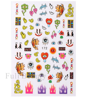 3D purpursarkanas zilas ļaunas acis nagu mākslas uzlīmes Čūska liesma Zvaigznes slīdņi Dekorācija Jauki sienāzis Dzīvnieku gēla lakas uzlīmes FBEB173