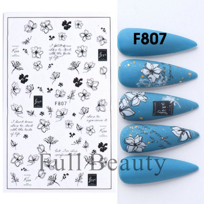 3D mustade lehtedega küünekleebis liblikas lillede küünekaunistused korea prantsuse armsad liuguri tagaliimi kleebised tüdrukutele CHF868