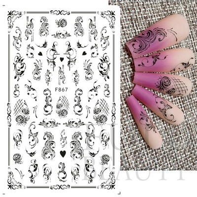 3D mustade lehtedega küünekleebis liblikas lillede küünekaunistused korea prantsuse armsad liuguri tagaliimi kleebised tüdrukutele CHF868