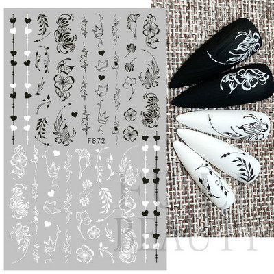 3D mustade lehtedega küünekleebis liblikas lillede küünekaunistused korea prantsuse armsad liuguri tagaliimi kleebised tüdrukutele CHF868