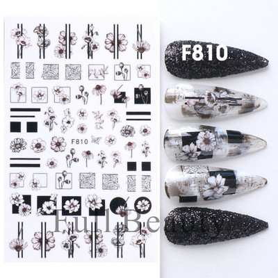 3D mustade lehtedega küünekleebis liblikas lillede küünekaunistused korea prantsuse armsad liuguri tagaliimi kleebised tüdrukutele CHF868