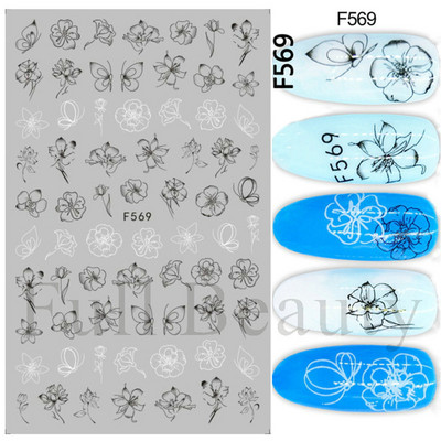 3D mustade lehtedega küünekleebis liblikas lillede küünekaunistused korea prantsuse armsad liuguri tagaliimi kleebised tüdrukutele CHF868