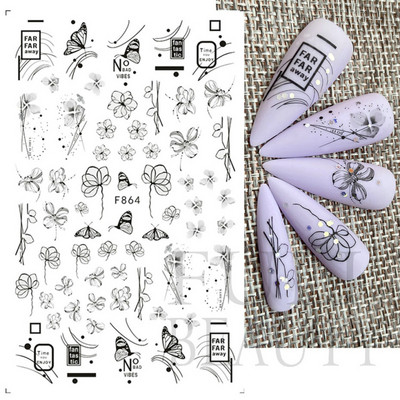 3D mustade lehtedega küünekleebis liblikas lillede küünekaunistused korea prantsuse armsad liuguri tagaliimi kleebised tüdrukutele CHF868