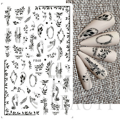 3D mustade lehtedega küünekleebis liblikas lillede küünekaunistused korea prantsuse armsad liuguri tagaliimi kleebised tüdrukutele CHF868