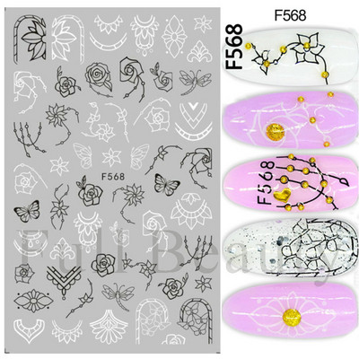 3D mustade lehtedega küünekleebis liblikas lillede küünekaunistused korea prantsuse armsad liuguri tagaliimi kleebised tüdrukutele CHF868