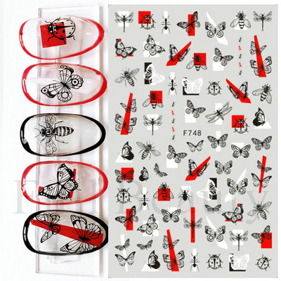 3D mustade lehtedega küünekleebis liblikas lillede küünekaunistused korea prantsuse armsad liuguri tagaliimi kleebised tüdrukutele CHF868
