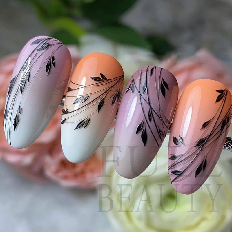 3D mustade lehtedega küünekleebis liblikas lillede küünekaunistused korea prantsuse armsad liuguri tagaliimi kleebised tüdrukutele CHF868