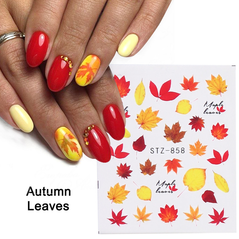 4 бр. Есенни стикери за нокти Дизайн на кленови листа Nail Art Water Tattoo Decals Моден маникюр Плъзгачи Направи си сам декорация LASTZ856-859