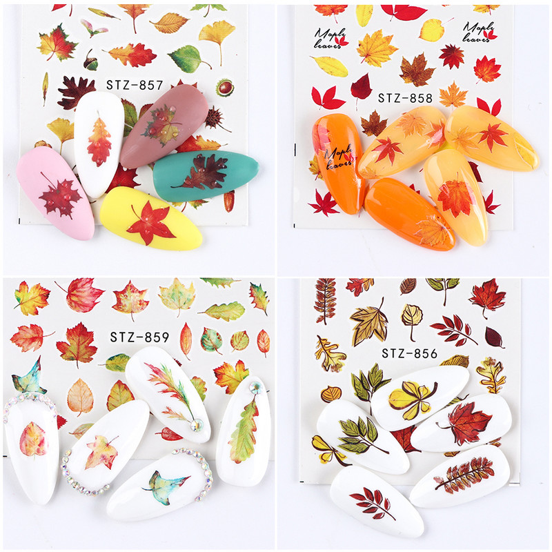 4 бр. Есенни стикери за нокти Дизайн на кленови листа Nail Art Water Tattoo Decals Моден маникюр Плъзгачи Направи си сам декорация LASTZ856-859
