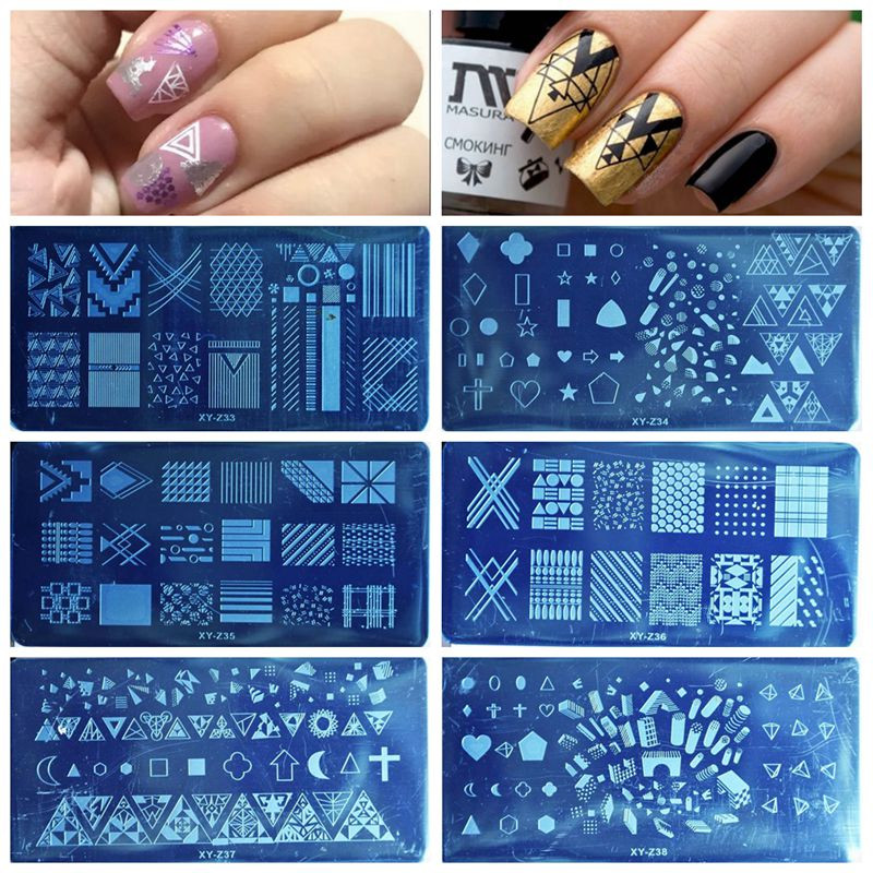 1 KOM XYZ pravokutnik od nehrđajućeg čelika Nail Art Image Stamp Ploče za utiskivanje Šablone za manikuru Hot-prodajni alati za nokte XYZ345
