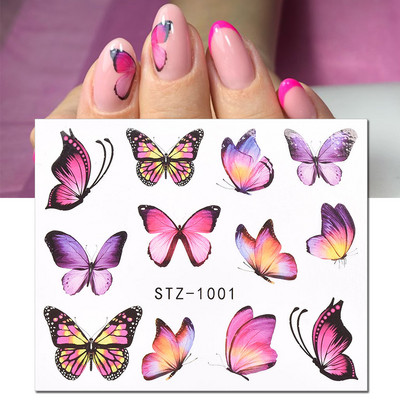 1 PC Butterflies Summer Theme Nails Art Αυτοκόλλητα μανικιούρ Αυτοκόλλητα Αυτοκόλλητα 3D Ανοιξιάτικα ροζ μωβ λουλούδια Διακόσμηση συρόμενου νυχιών