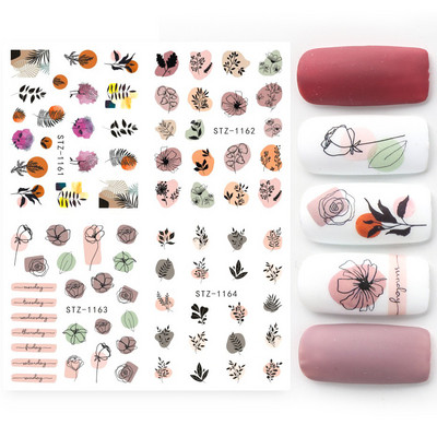 4db/Szett Absztrakt állati köröm matricák női arc matricák szarvas róka víz fekete levelek csúszkák Anime tetováló manikűr TRSTZ1018-1033