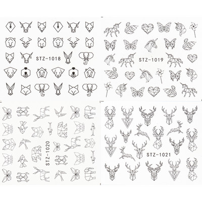4db/Szett Absztrakt állati köröm matricák női arc matricák szarvas róka víz fekete levelek csúszkák Anime tetováló manikűr TRSTZ1018-1033