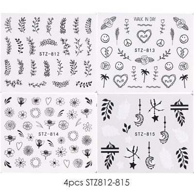 4db/Szett Absztrakt állati köröm matricák női arc matricák szarvas róka víz fekete levelek csúszkák Anime tetováló manikűr TRSTZ1018-1033